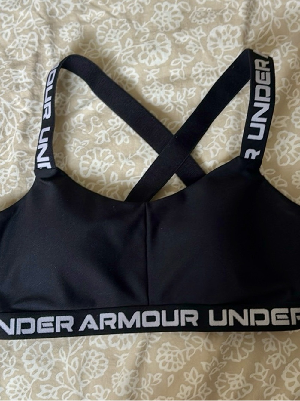 Under Armour Black Logo Elastic-Band Sports Bra with Crossback Straps